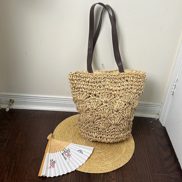 Vintage shoulder Cottagecore  Straw Bag - Picture 3 of 10